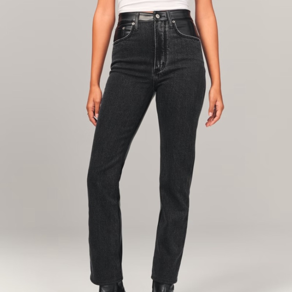 Abercrombie Mixed Fabric Ultra High Rise Ankle Straight Jean